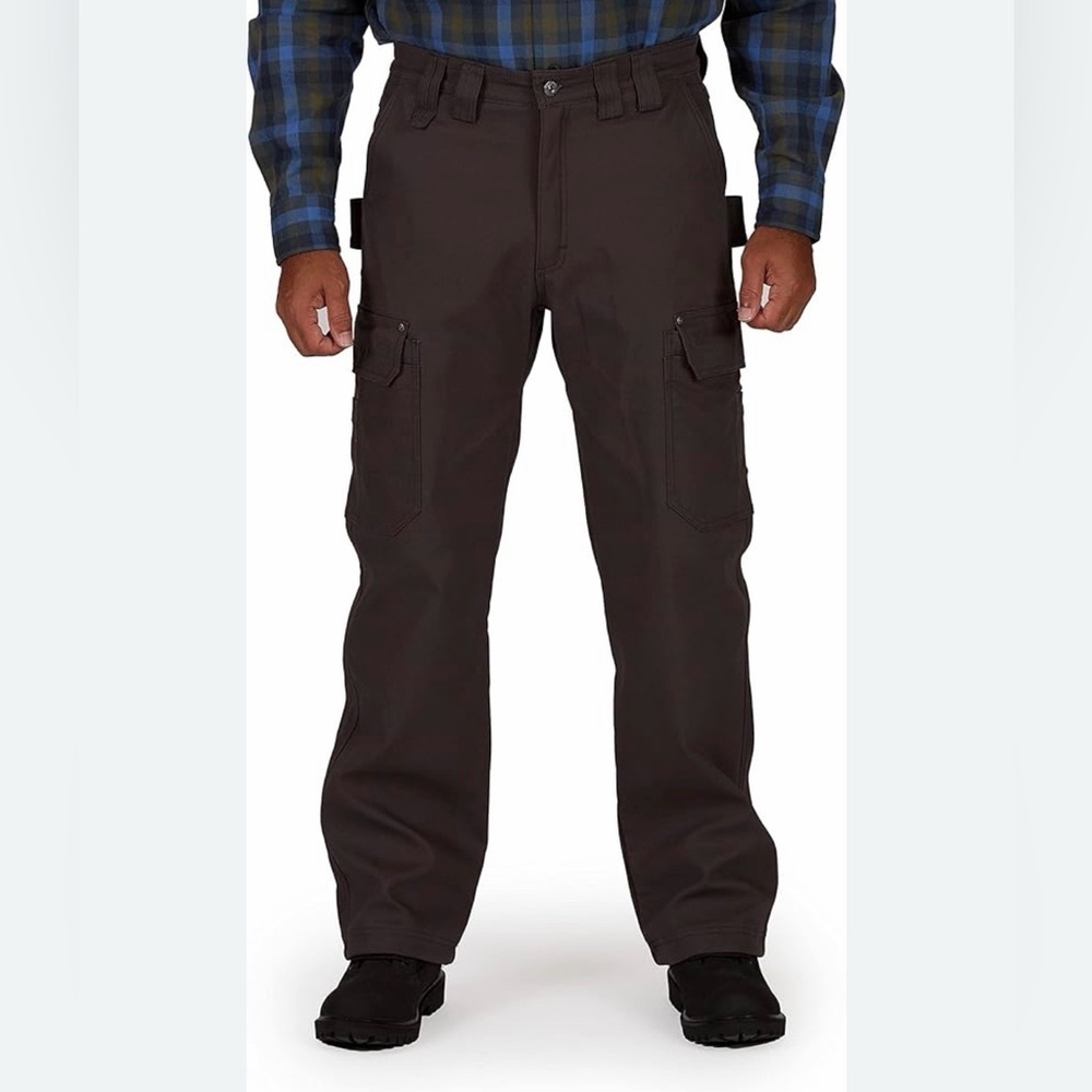 Smith’s Workwear Fleece Lined Canvas Cargo Brown Work Pants Size 34x30